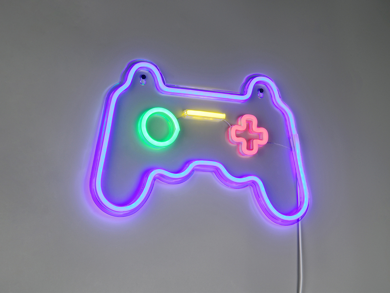 Ausgefallene Neon LED Wandlampe Gaming mit USB Kabel & Netzteil, Breite 41cm