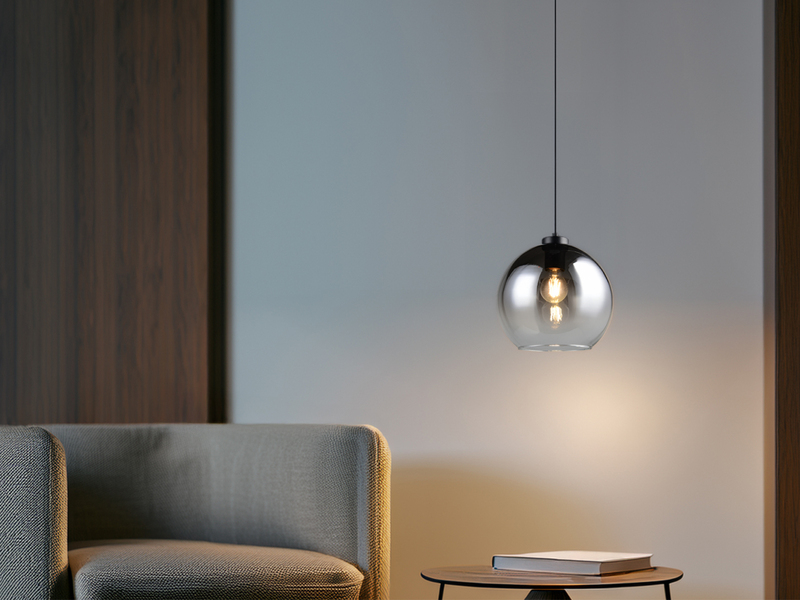 Pendelleuchte LIORA höhenverstellbar 1-flammig mit Rauchglas Kugel, Ø 25cm
