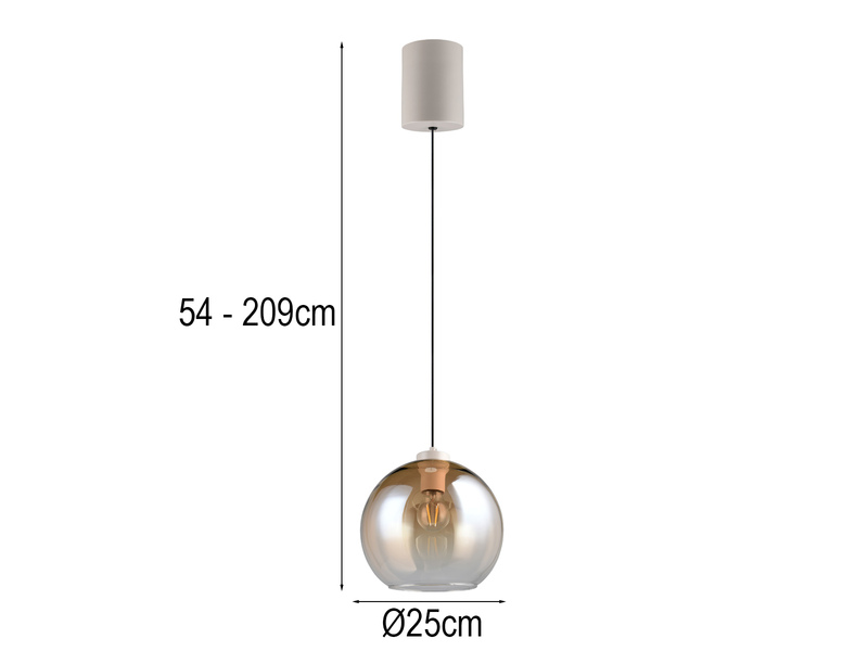 Pendelleuchte LIORA höhenverstellbar 1-flammig mit Glaskugel Bernstein, Ø 25cm