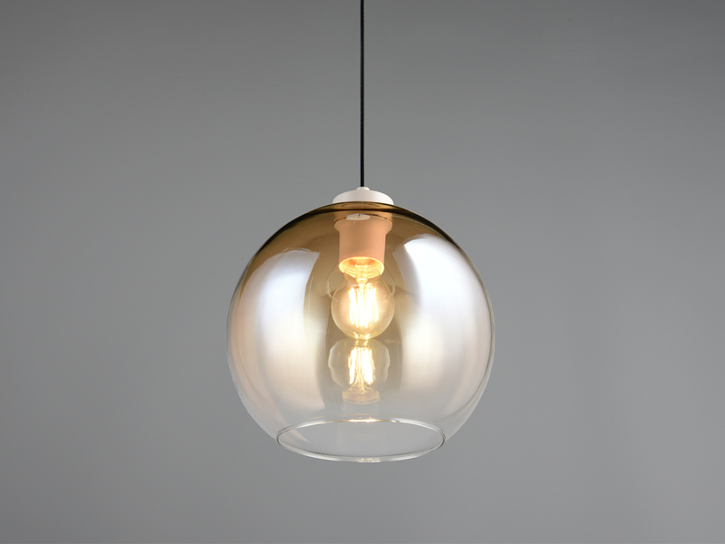 Pendelleuchte LIORA höhenverstellbar 1-flammig mit Glaskugel Bernstein, Ø 25cm