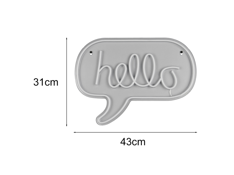 Ausgefallenes LED Neonschild Hallo mit USB Kabel & Netzteil, Breite 43cm