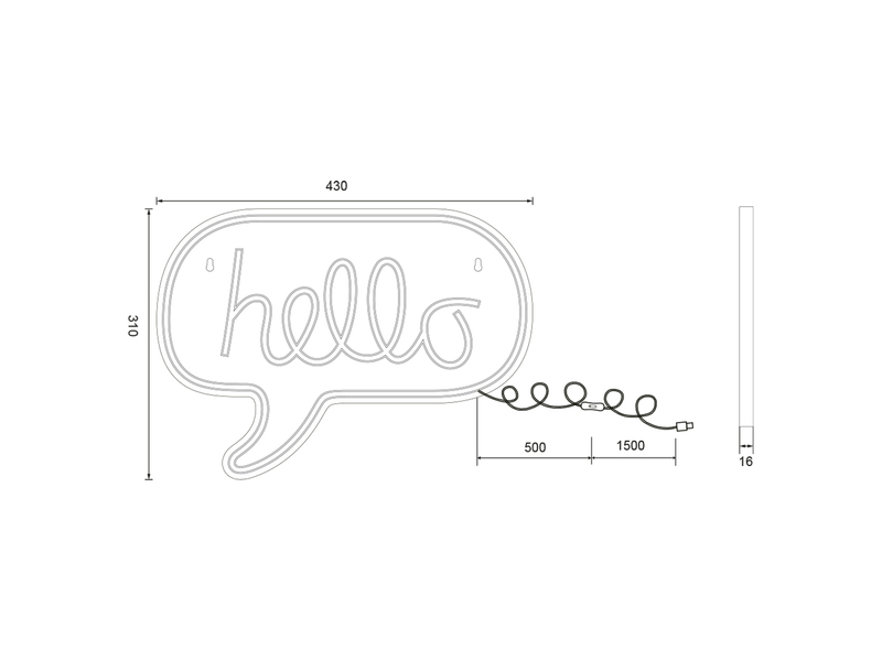 Ausgefallenes LED Neonschild Hallo mit USB Kabel & Netzteil, Breite 43cm