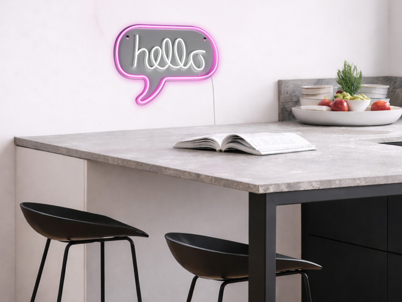 Ausgefallenes LED Neonschild Hallo mit USB Kabel & Netzteil, Breite 43cm