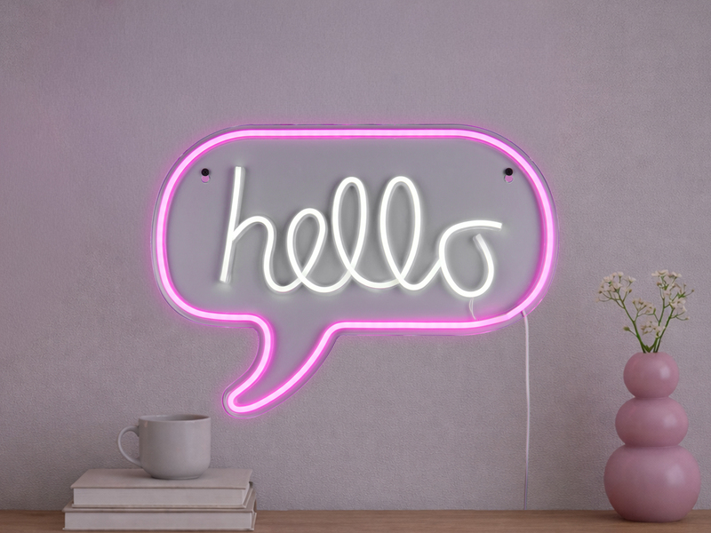 Ausgefallenes LED Neonschild Hallo mit USB Kabel & Netzteil, Breite 43cm