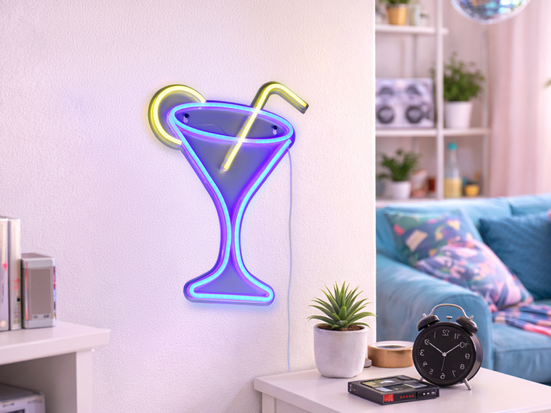 Ausgefallenes LED Neonschild Cocktail mit USB Kabel & Netzteil, Höhe 43cm