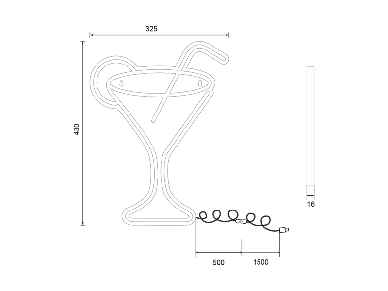 Ausgefallenes LED Neonschild Cocktail mit USB Kabel & Netzteil, Höhe 43cm
