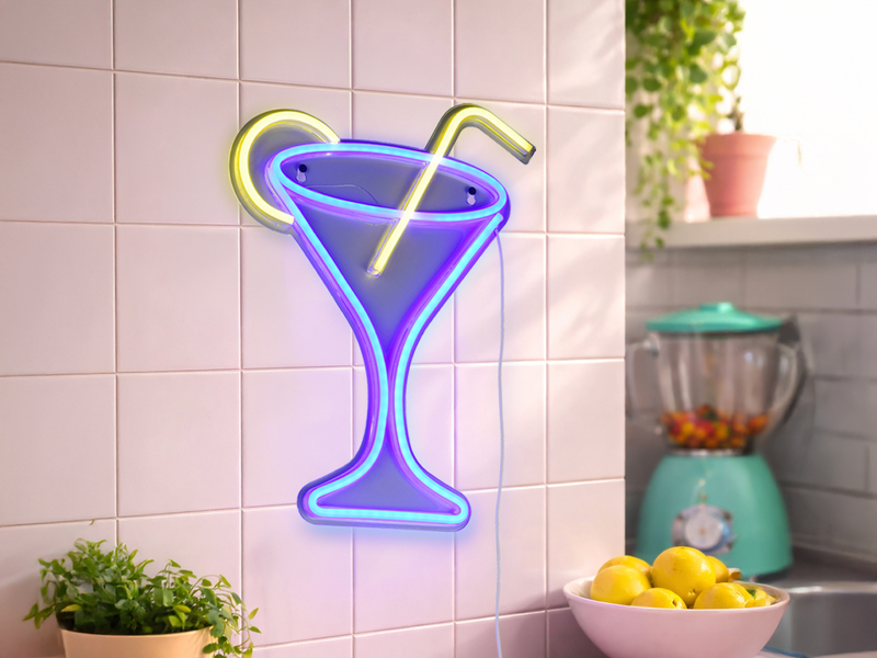 Ausgefallenes LED Neonschild Cocktail mit USB Kabel & Netzteil, Höhe 43cm