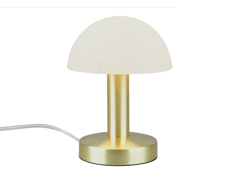 Kleine Tischlampe WARIN II Messing Glasschirm Weiß mit Touchfunktion, Höhe 21cm