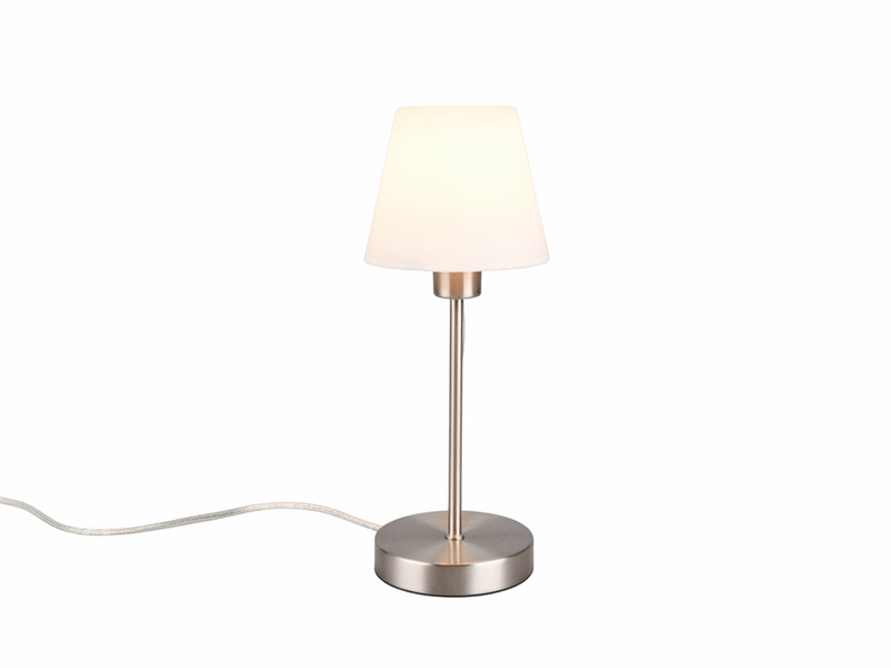 Tischlampe MATHA II Silber Glasschirm Weiß mit Touchfunktion, Höhe 32cm