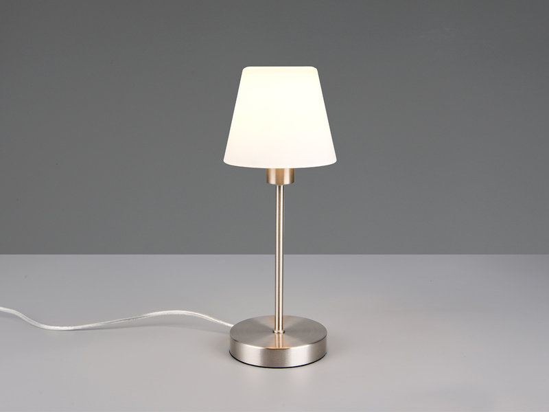 Tischlampe MATHA II Silber Glasschirm Weiß mit Touchfunktion, Höhe 32cm