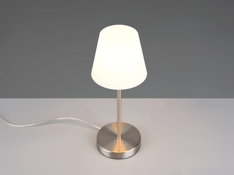 Tischlampe MATHA II Silber Glasschirm Weiß mit Touchfunktion, Höhe 32cm