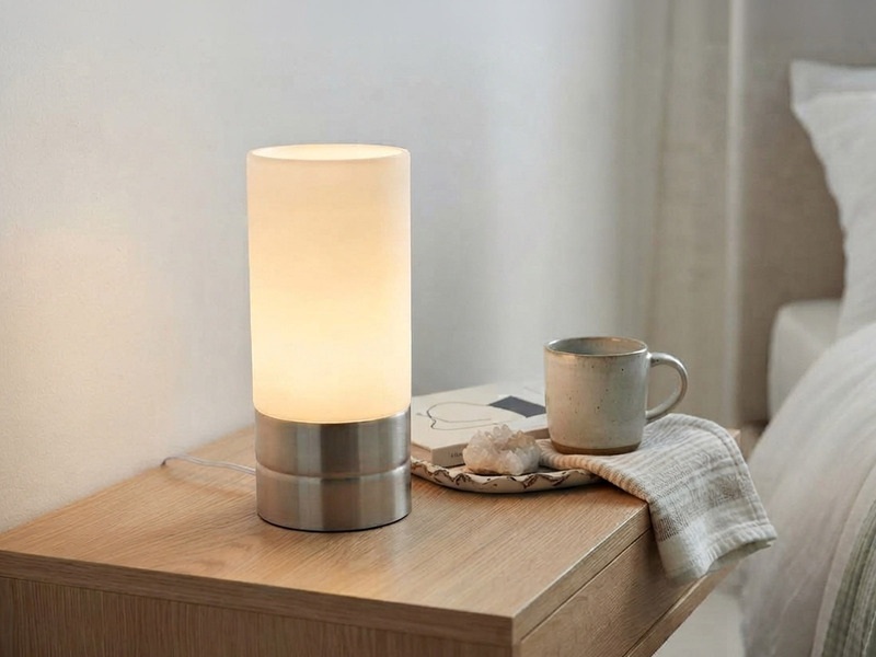 Kleine Tischlampe SARNO II Silber Glasschirm Weiß mit Touchfunktion, Höhe 20cm