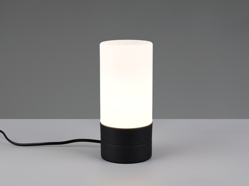 Kleine Tischlampe SARNO II Schwarz Glasschirm Weiß mit Touchfunktion, Höhe 20cm
