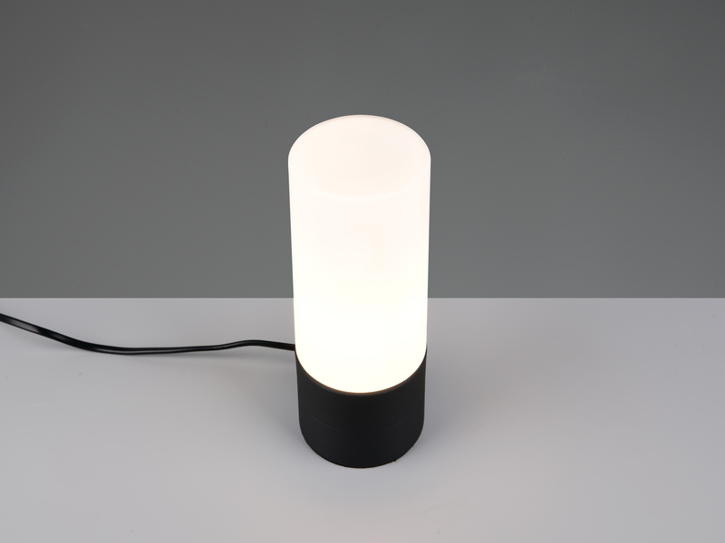 Kleine Tischlampe SARNO II Schwarz Glasschirm Weiß mit Touchfunktion, Höhe 20cm