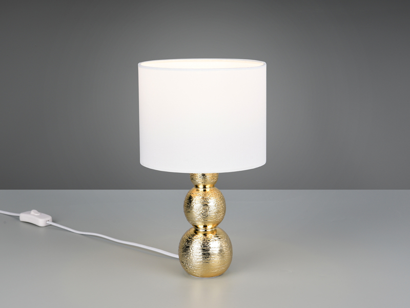Tischleuchte LOVA mit Keramikfuß Gold & Stoffschirm Weiß, Höhe 29cm