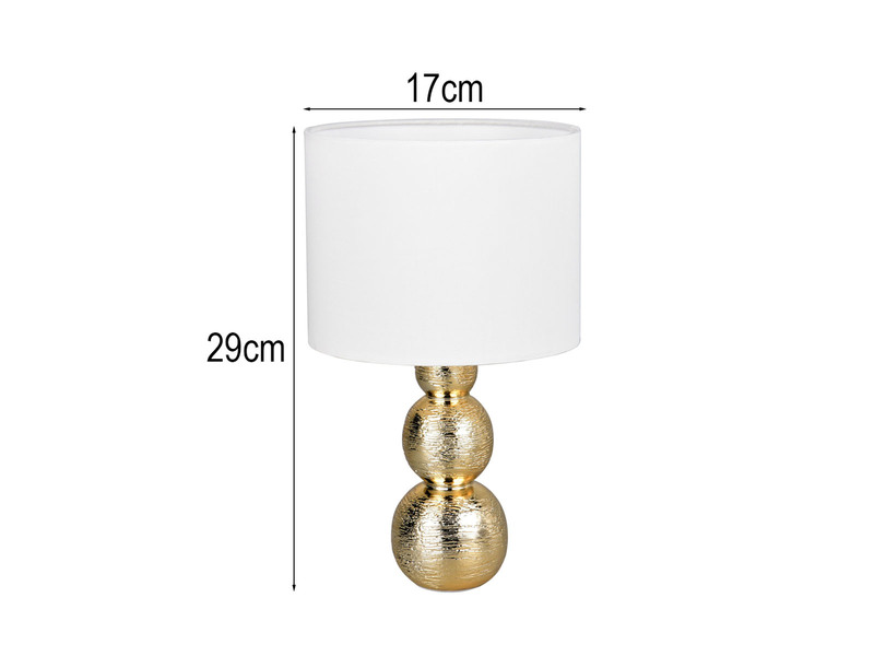 Tischleuchte LOVA mit Keramikfuß Gold & Stoffschirm Weiß, Höhe 29cm