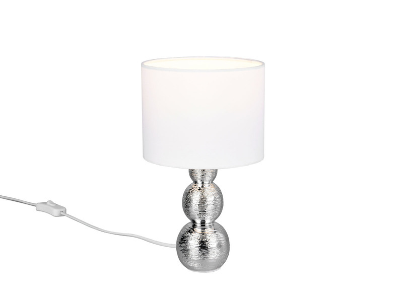 Tischleuchte LOVA mit Keramikfuß Silber & Stoffschirm Weiß, Höhe 29cm