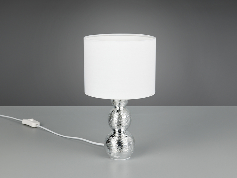 Tischleuchte LOVA mit Keramikfuß Silber & Stoffschirm Weiß, Höhe 29cm