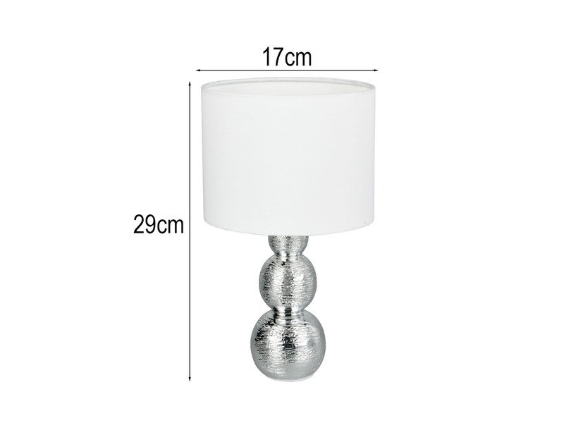 Tischleuchte LOVA mit Keramikfuß Silber & Stoffschirm Weiß, Höhe 29cm