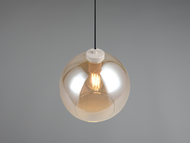 LED Pendelleuchte 1-flammig höhenverstellbar mit Glaskugel Bernstein, Ø 25cm
