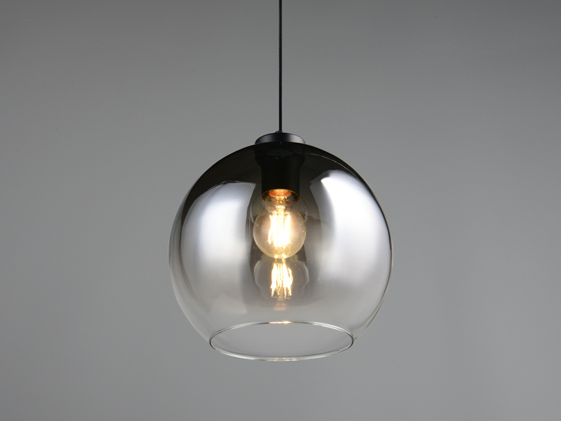 LED Pendelleuchte 1-flammig höhenverstellbar mit Rauchglas Kugel, Ø 25cm