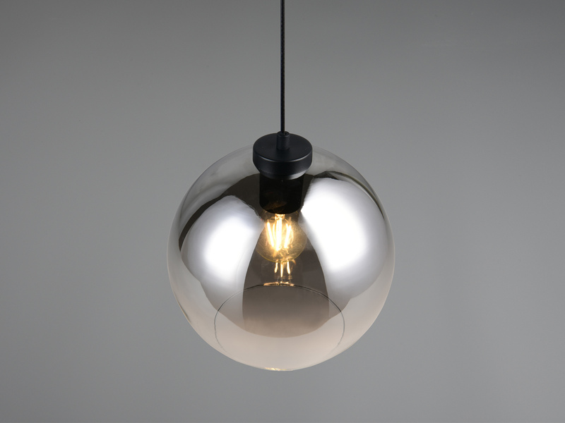 LED Pendelleuchte 1-flammig höhenverstellbar mit Rauchglas Kugel, Ø 25cm