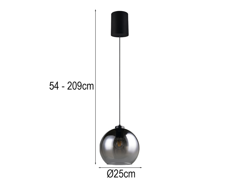 LED Pendelleuchte höhenverstellbar 1-flammig mit Rauchglas Kugel, Ø 25cm