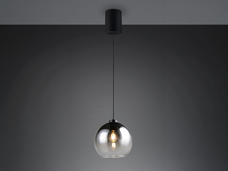 LED Pendelleuchte 1-flammig höhenverstellbar mit Rauchglas Kugel, Ø 25cm