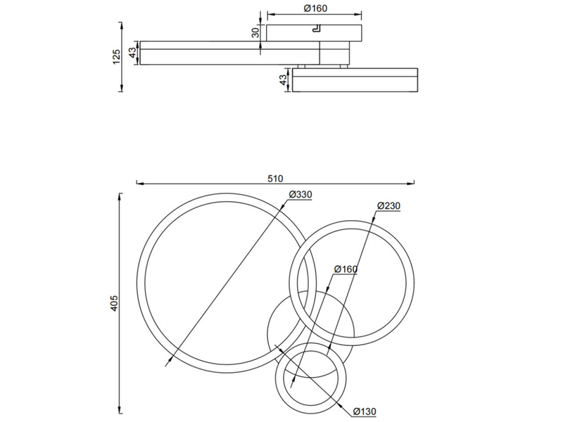 LED Deckenleuchte MOVA 3 Ringe Chrom Silber, Neutralweiß 4000K, Breite 51cm
