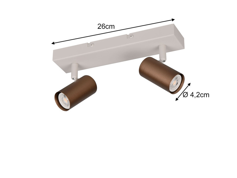 Deckenstrahler TARYN Coffee / Grau 2-flammig, Breite 26cm