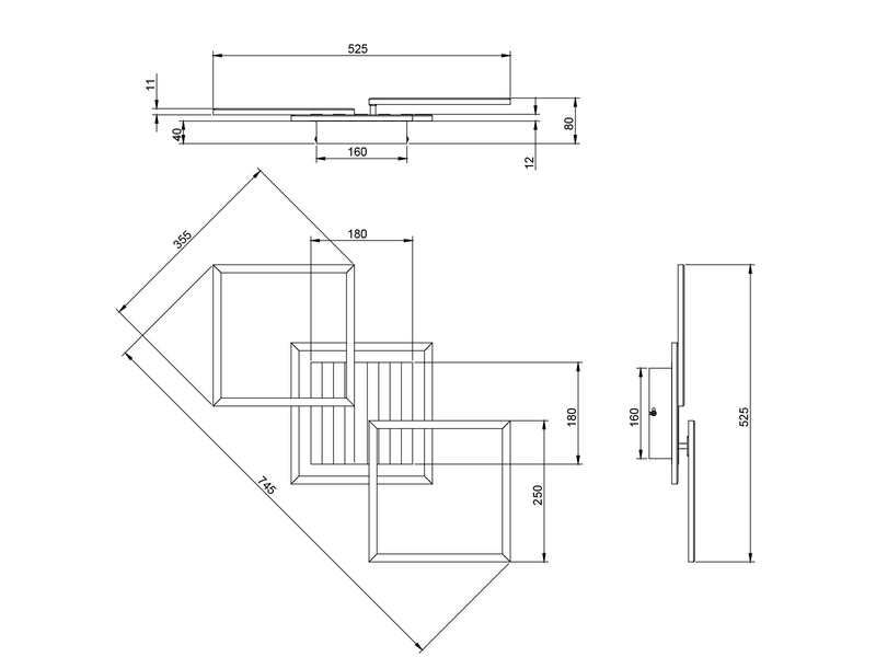Große LED Deckenleuchte ZARO Schwarz flach quadratisch schwenkbar Breite 74,5cm