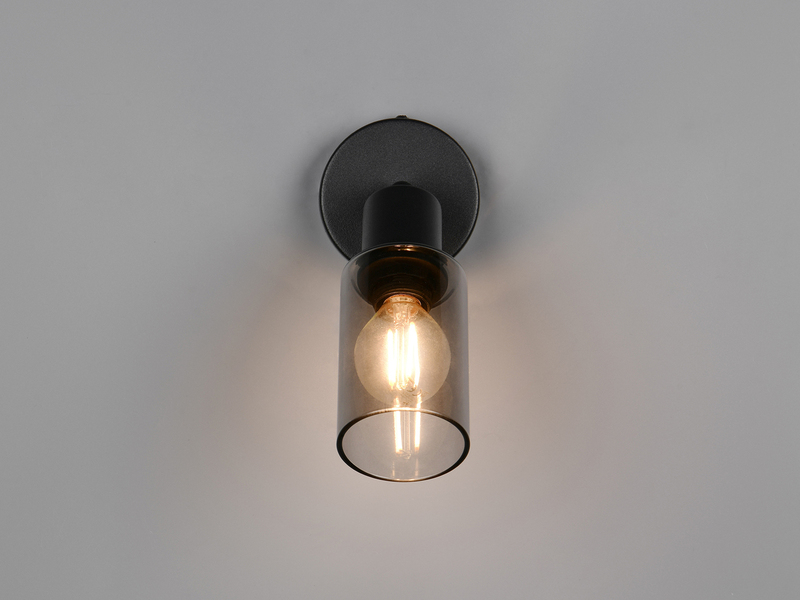 Wandstrahler MARS Schwarz mit Rauchglas Lampenschirm, Höhe 17,5cm