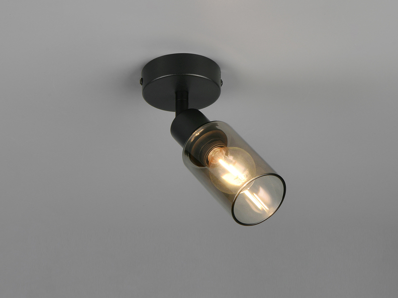 Wandstrahler MARS Schwarz mit Rauchglas Lampenschirm, Höhe 17,5cm