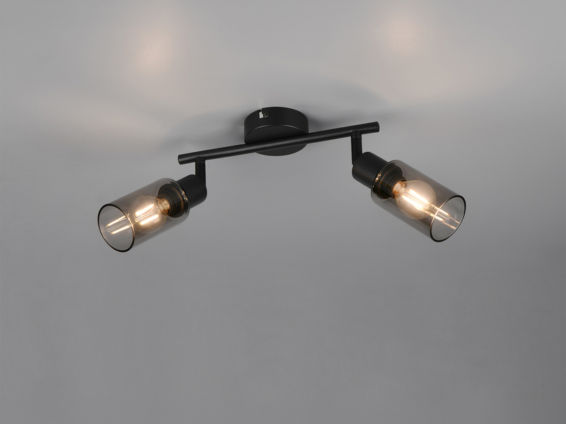 Deckenstrahler MARS 2-flammig Schwarz mit Rauchglas Lampenschirmen, Breite 25cm