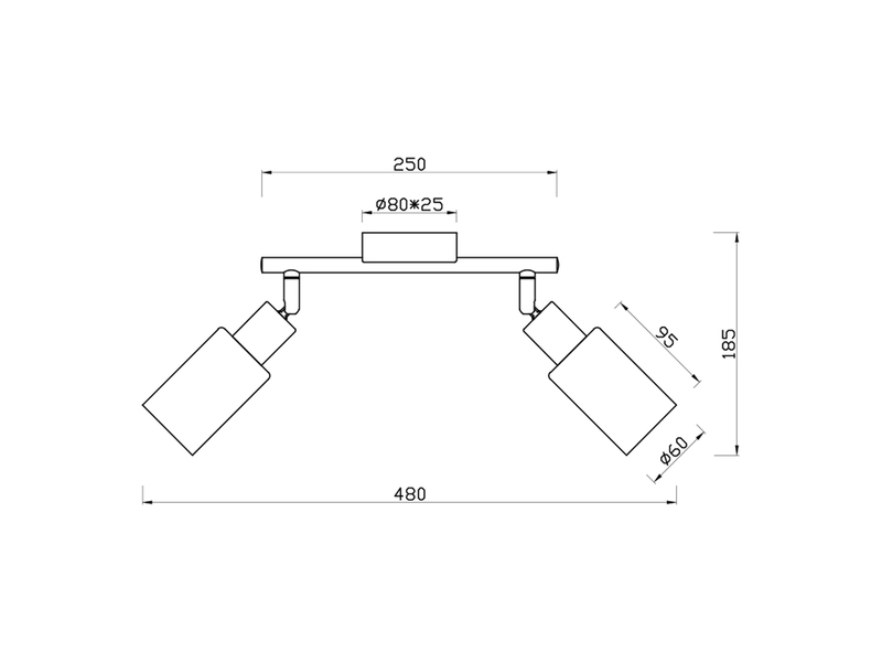 Deckenstrahler MARS 2-flammig Schwarz mit Rauchglas Lampenschirmen, Breite 25cm
