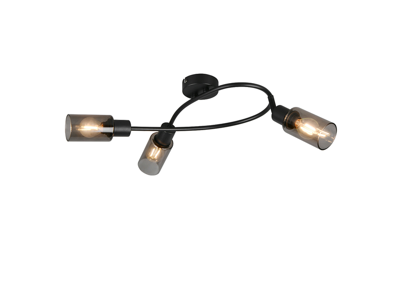 Deckenstrahler MARS 3-flammig Schwarz mit Rauchglas Lampenschirmen, Breite 45cm