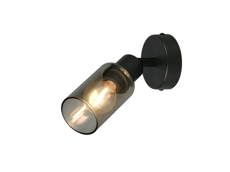 LED Wandstrahler Schwarz mit Rauchglas Lampenschirm, Höhe 17,5cm