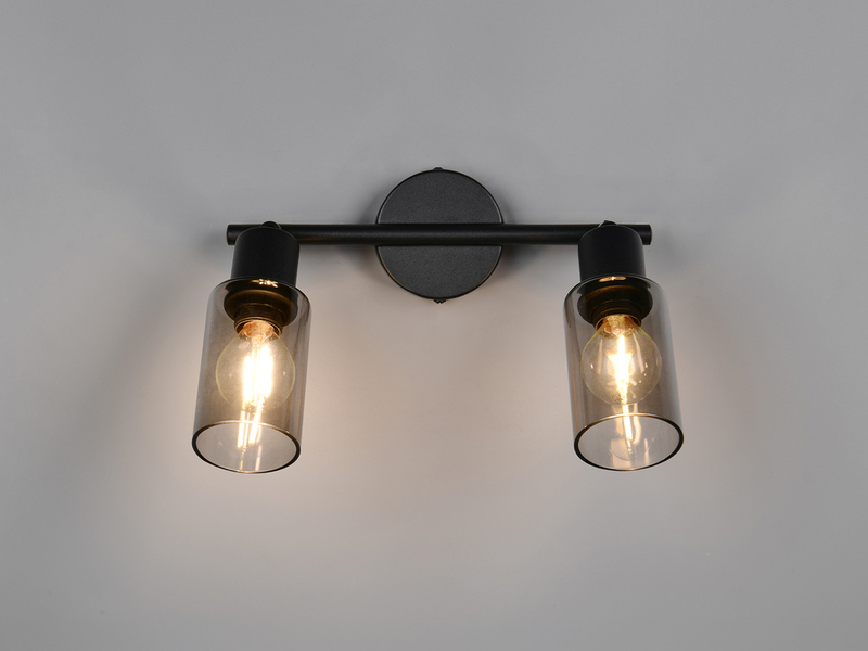 LED Deckenstrahler 2-flammig Schwarz mit Rauchglas Lampenschirmen, Breite 25cm