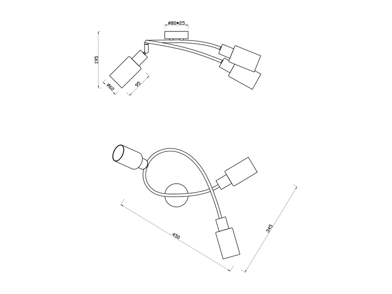 LED Deckenstrahler 3-flammig Schwarz mit Rauchglas Lampenschirmen, Breite 45cm