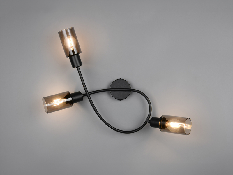 LED Deckenstrahler 3-flammig Schwarz mit Rauchglas Lampenschirmen, Breite 45cm