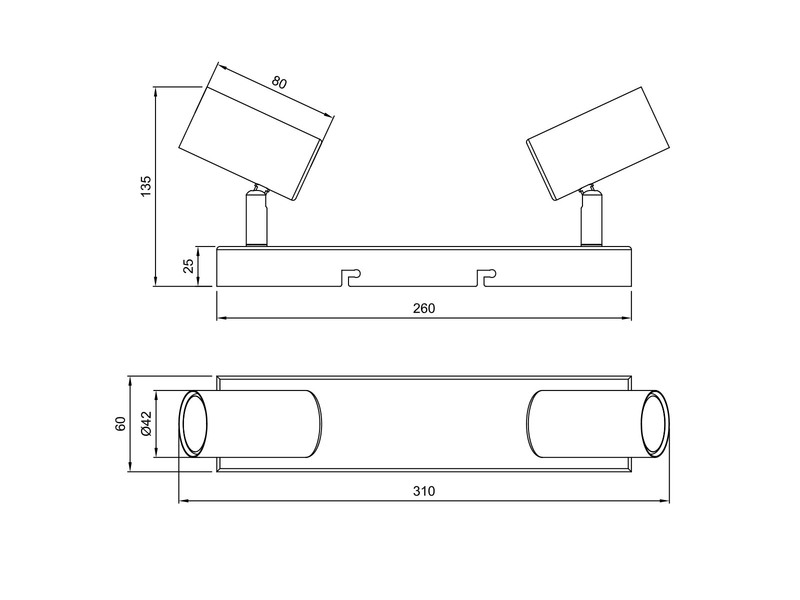LED Deckenstrahler Schwarz 2-flammig, Breite 26cm