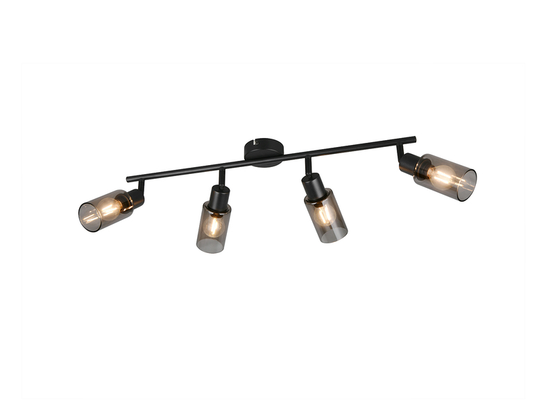LED Deckenstrahler 4-flammig Schwarz mit Rauchglas Lampenschirmen, Breite 60cm
