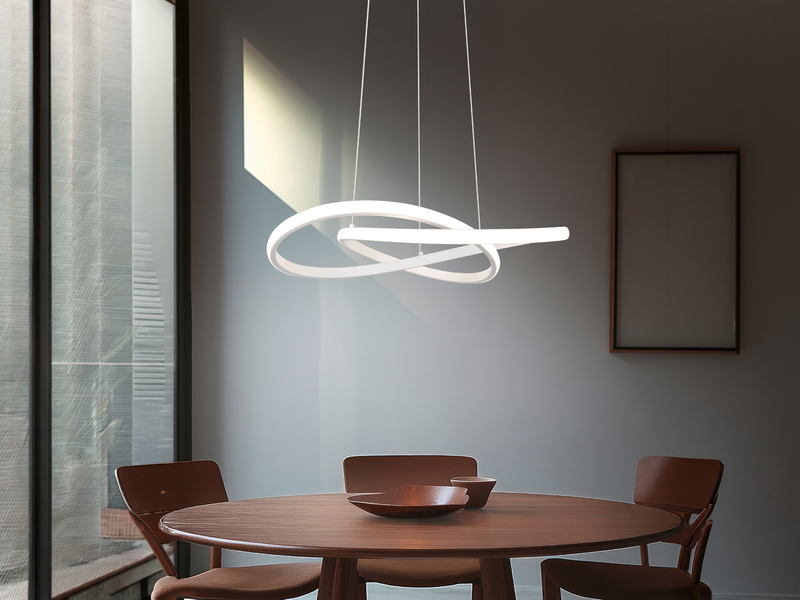 LED Pendelleuchte MANSA Weiß mit Metall Spiralschirm, Neutralweiß 4000K,  Ø 50cm