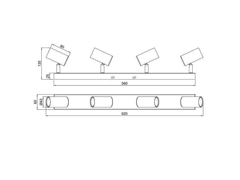LED Deckenstrahler Schwarz 4-flammig, Breite 56cm