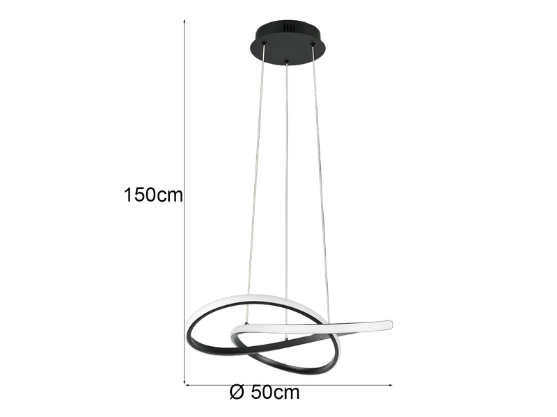 LED Pendelleuchte MANSA Schwarz, Metall Spiralschirm geschwungen, Ø 50cm