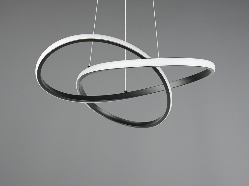 LED Pendelleuchte MANSA Schwarz, Metall Spiralschirm geschwungen, Ø 50cm