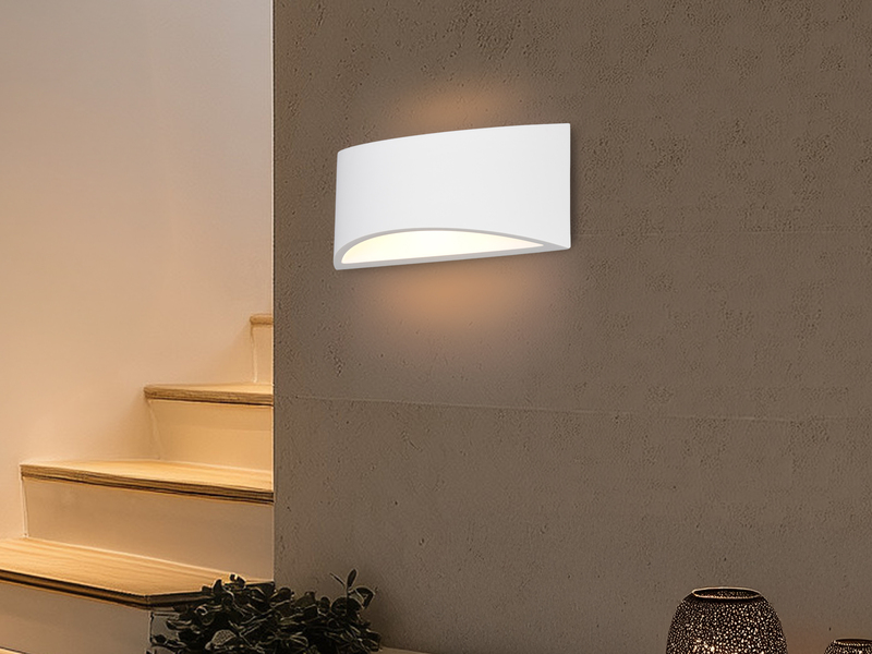 Wandleuchte WACADIA halbrund aus Gips mit Up and Down Lichteffekt, Breite 30cm