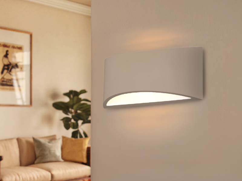 LED Wandleuchte halbrund aus Gips mit Up and Down Lichteffekt, Breite 30cm