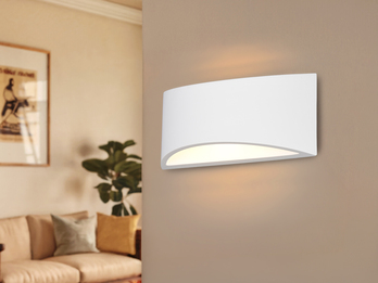 LED Wandleuchte halbrund aus Gips mit Up and Down Lichteffekt, Breite 30cm