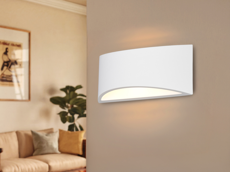 LED Wandleuchte halbrund aus Gips mit Up and Down Lichteffekt, Breite 30cm